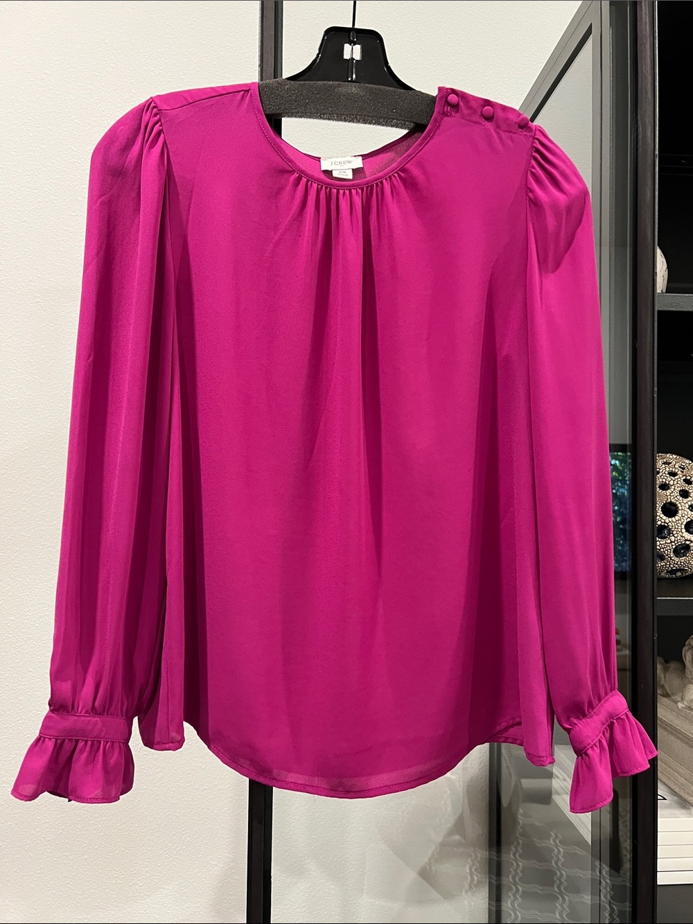 J. Crew Women's Fuchsia Long-Sleeve Ruffle Cuff Blouse